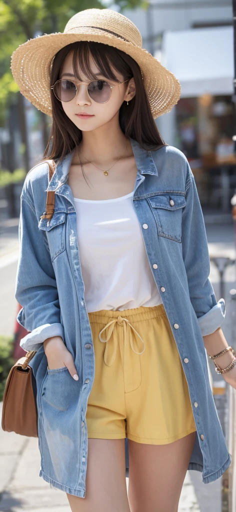 woman wearing summer clothes。looking at the camera