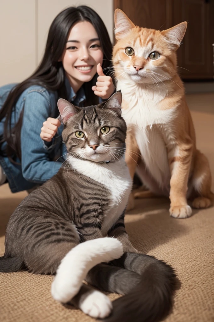 Dog and Cat giving a thumbs up sign with smile on their faces 