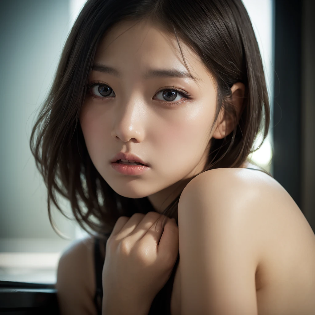 dynamic compositions、astonished face、dark ilumination、back lighting、softfocus