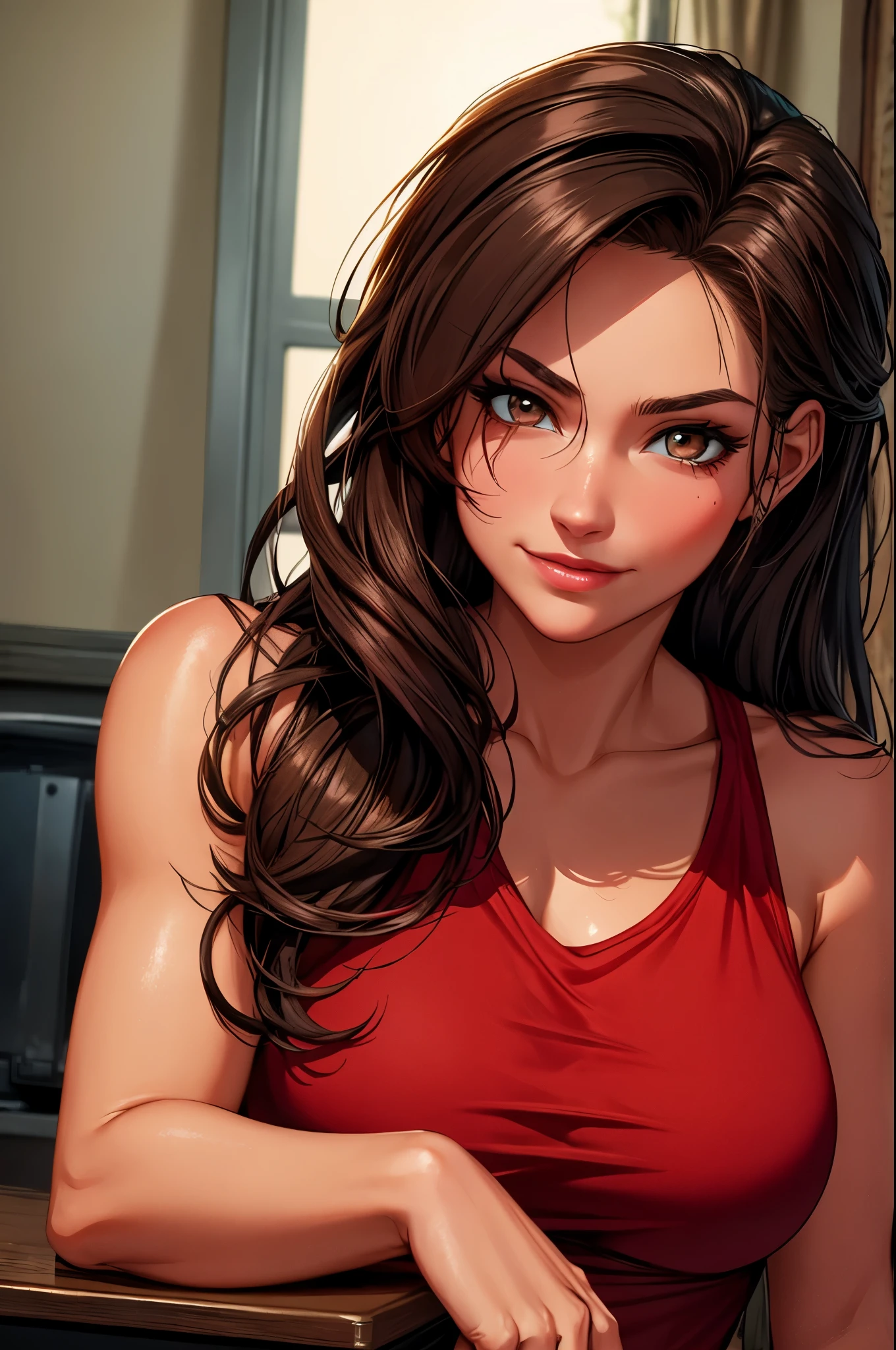Heavy hair, Lara Croft, Ultra-realistic 8K CG: An impressive teacher's masterpiece In the confines of a classical classroom, bathed in the soft glow of cinematic light, a captivating woman takes center stage. With a perfect body that has been meticulously sculpted, she exudes an air of authority and allure. Her black hair cascades down her back, framing a face adorned with delicate bone structure and blue eyes that sparkle with intelligence.
Her lips, a bold shade of red, bow in a slight, inviting smile, adding an irresistible charm to your alabaster complexion. Her dress, a simple but elegant