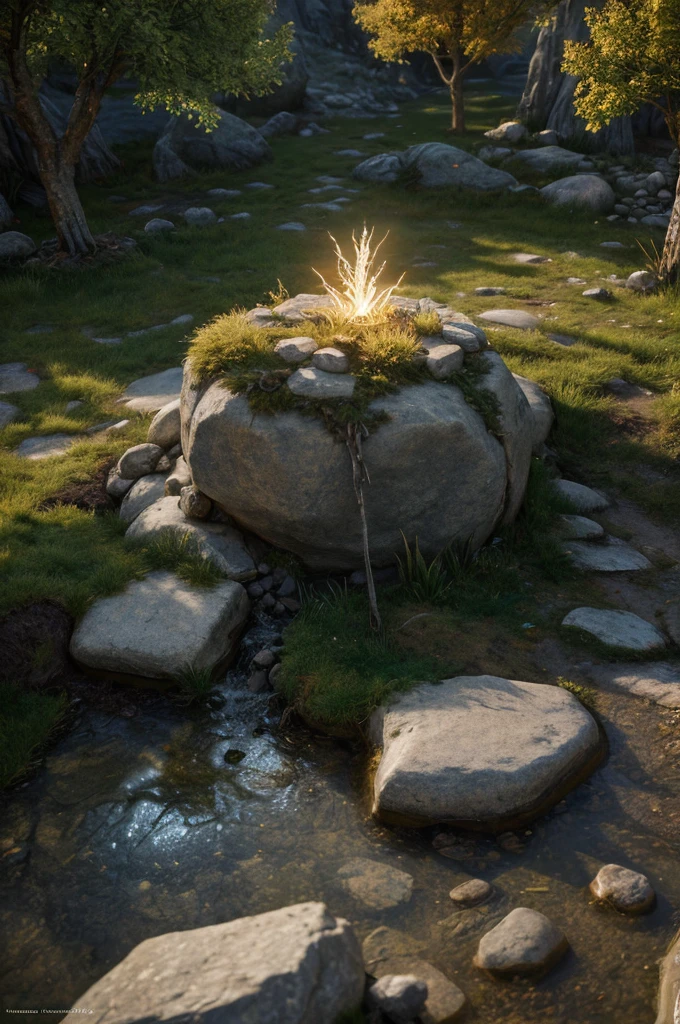 waystone, ultra detailed fantasy, elden ring, realistic, dnd, rpg, lotr game design fanart by concept art, behance hd, artstation, deviantart, global illumination radiating a glowing aura global illumination ray tracing hdr render in unreal engine 5