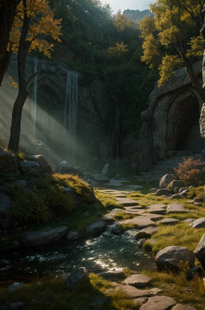 waystone, ultra detailed fantasy, elden ring, realistic, dnd, rpg, lotr game design fanart by concept art, behance hd, artstation, deviantart, global illumination radiating a glowing aura global illumination ray tracing hdr render in unreal engine 5