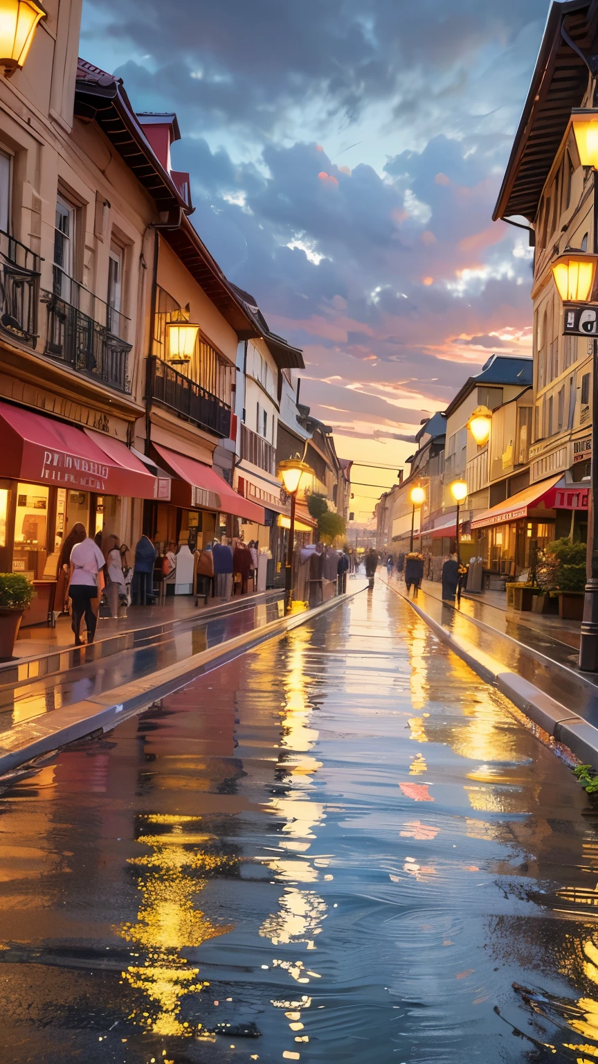 Highest quality, Super quality, 16K, Incredibly absurd, Very detailed, 2.5D, delicate and dynamic, Movie Scenes, Opera, official, Theme park, Disneyland, character, night, rain, The road surface is wet, Colorful light reflected in a puddle, rainの中でダンス, Run around