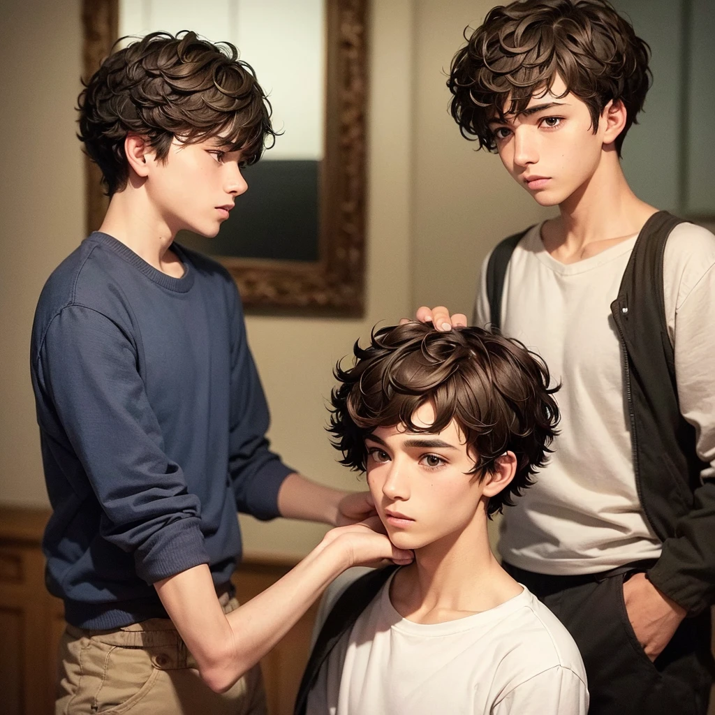 teenage boy, short, curly hair cut on the sides