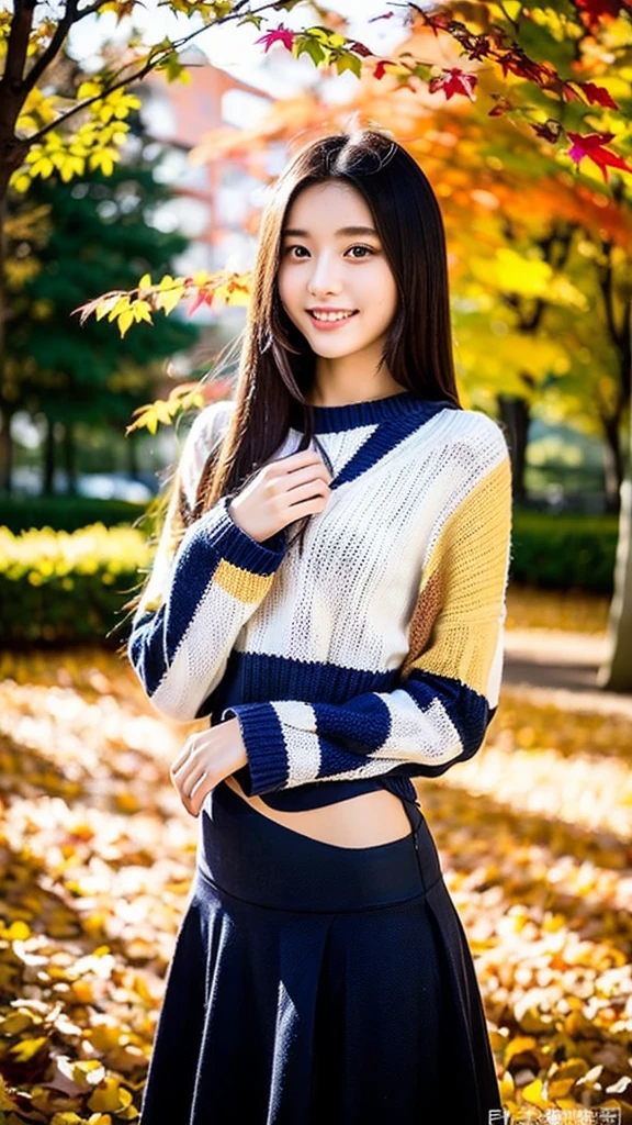 (Highest quality:1.5), (Real:1.4), (Ultra high definition:1.4), (No correction:1.4), (Skinny 18 year old girl), (1 Japanese very thin girl with flat chest in eighteen years old), (very thin body), skinny face, (Beautiful skin), (Long sleeve knit), (Long skirt), (girl is wearing long sleeve knit and long skirt), (very thin girl is standing in the autumn park), (18yo very thin girl is standing in the autumn park), (front view of a flat chest girl), (Autumn park), (Upper Body), (smile), (Turn your body forward), (flat chest), (very thin)