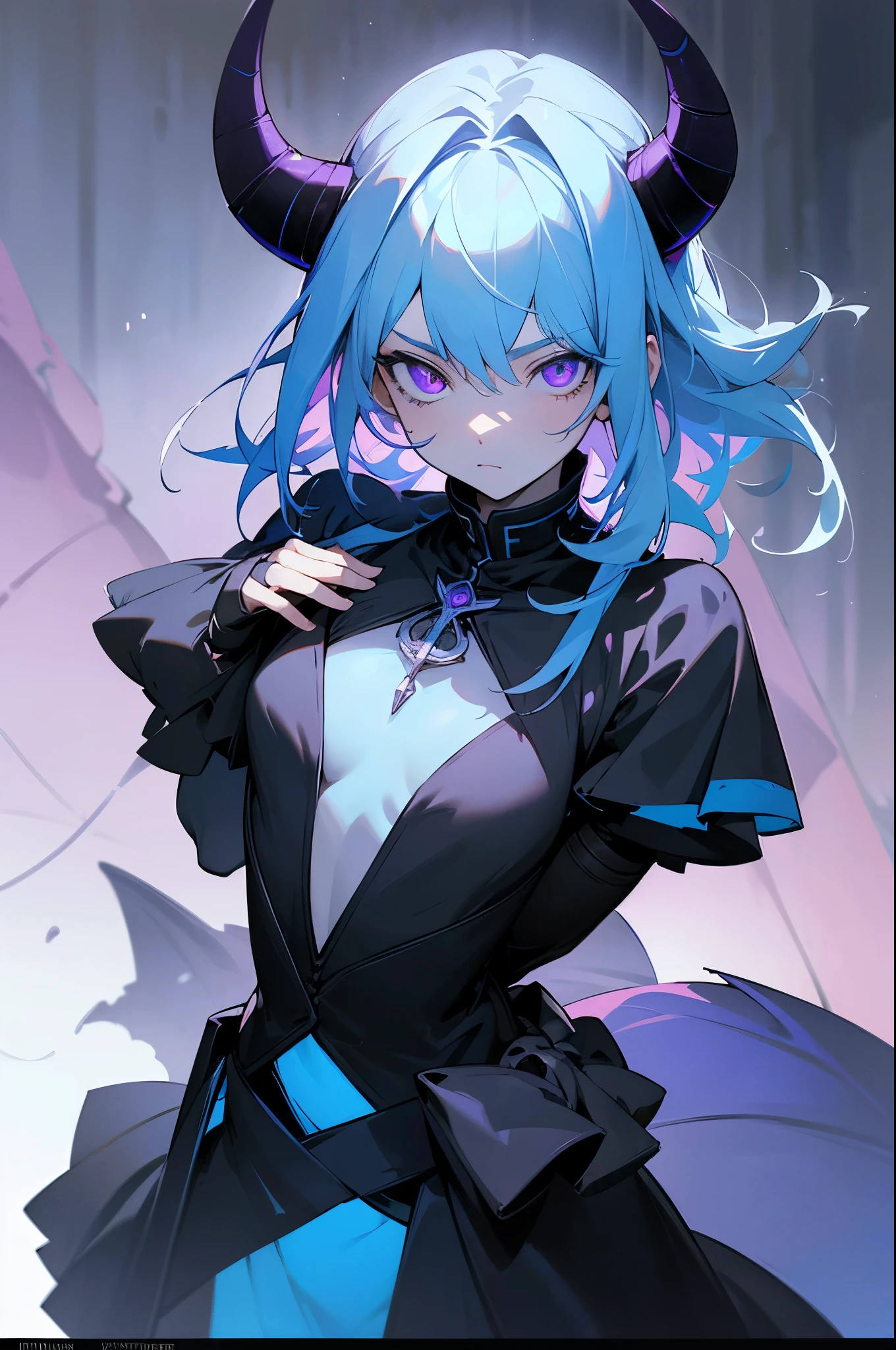 1 boy ,(big Stigmata), non binary, androgynous, School courtyard, (floating hair), ((in courtyard fountain)), character focus, ((black light)),((dark lighting)), cinematic lighting ,(darkness), (concept art), ((innocent face)), blue short straight hair, light blue hair color, dragonoid girl, short, short blue hairy, glowing bluish-purple horns, bluey-purple eye color, (glowing eyes), high resolution,(incredibly absurdres) ,extremely detailed CG unity 8k wallpaper, ((masterpiece)), ((top-quality)), (beautiful illustration), ((an extremely delicate and beautiful)), (masterpiece, Best quality, ultra high resolution), 1 girl, pale skin, Black Crown, purple eyes, Luminous_eyes, neon blue eyes, ultra detailed eyes, Beautiful and detailed face, detailed eyes, (Centered, torso), (wide shot:0.9), facing the viewer, Eye level, flat chested, flat chest, cup size AAA, Wearing black cargo shorts, sharp horns, blue horns on top of head