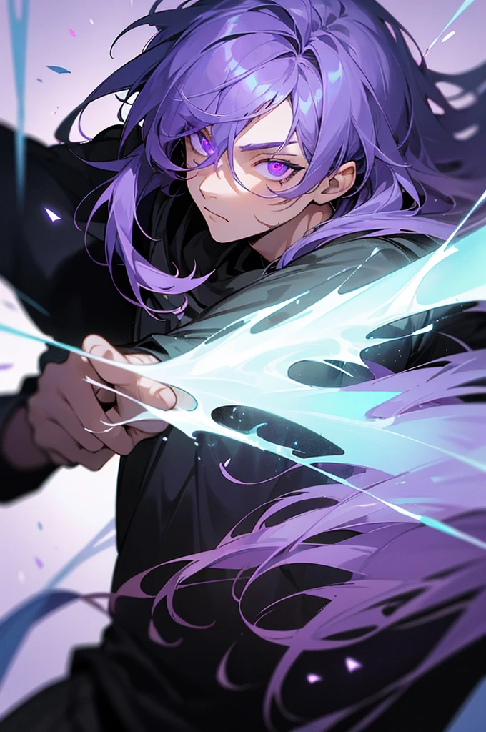 masterpiece, best quality, high quality, 1boy, solo, male focus, looking at viewer, upper body, hair_over_one_eye, scar, (purple eyes, glowing eyes, glow eyes), mangastyle, realistic beautiful eyes, dynamic poses, dynamic pose, long hair, femboy, hoodie
