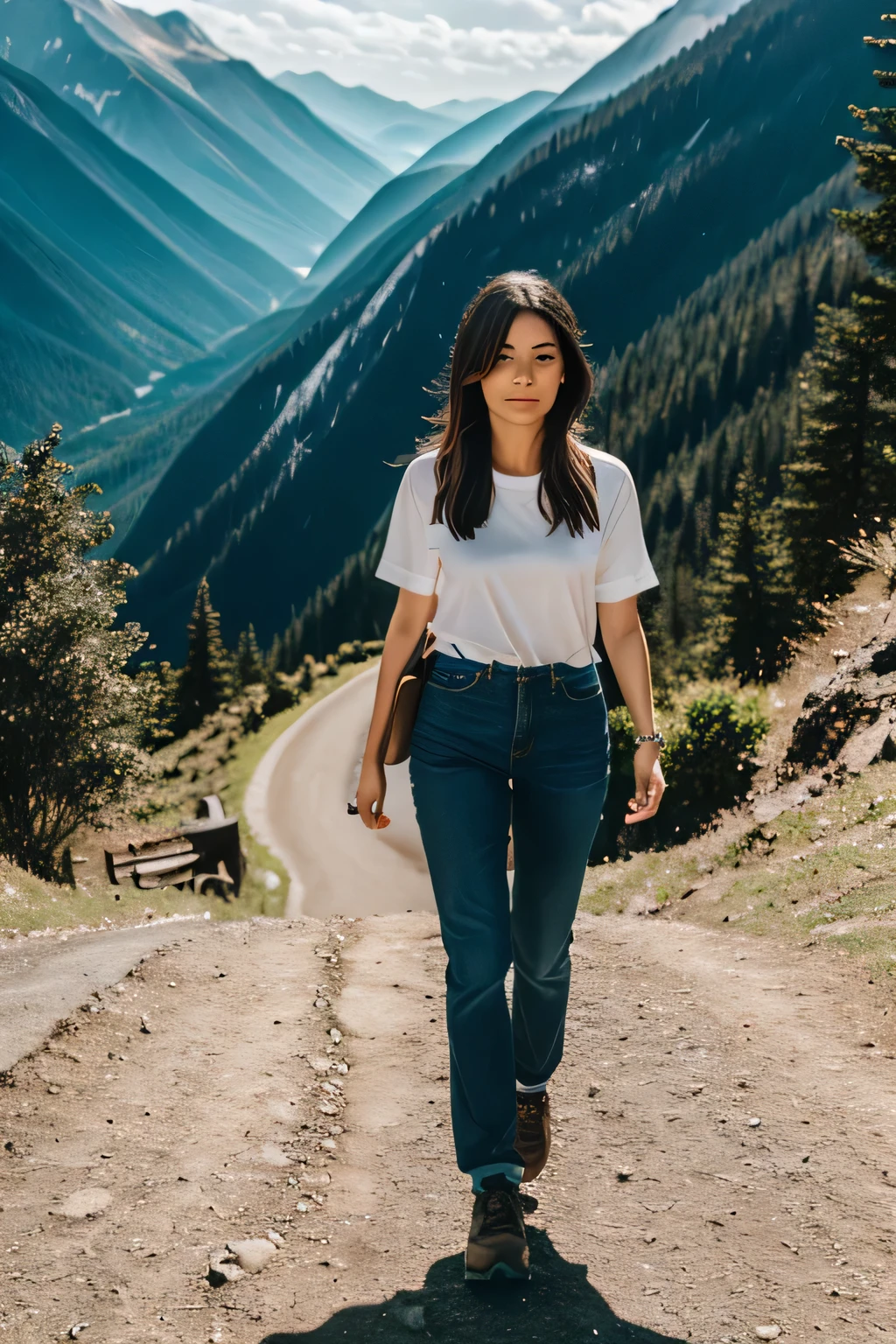 Girl walking mountain