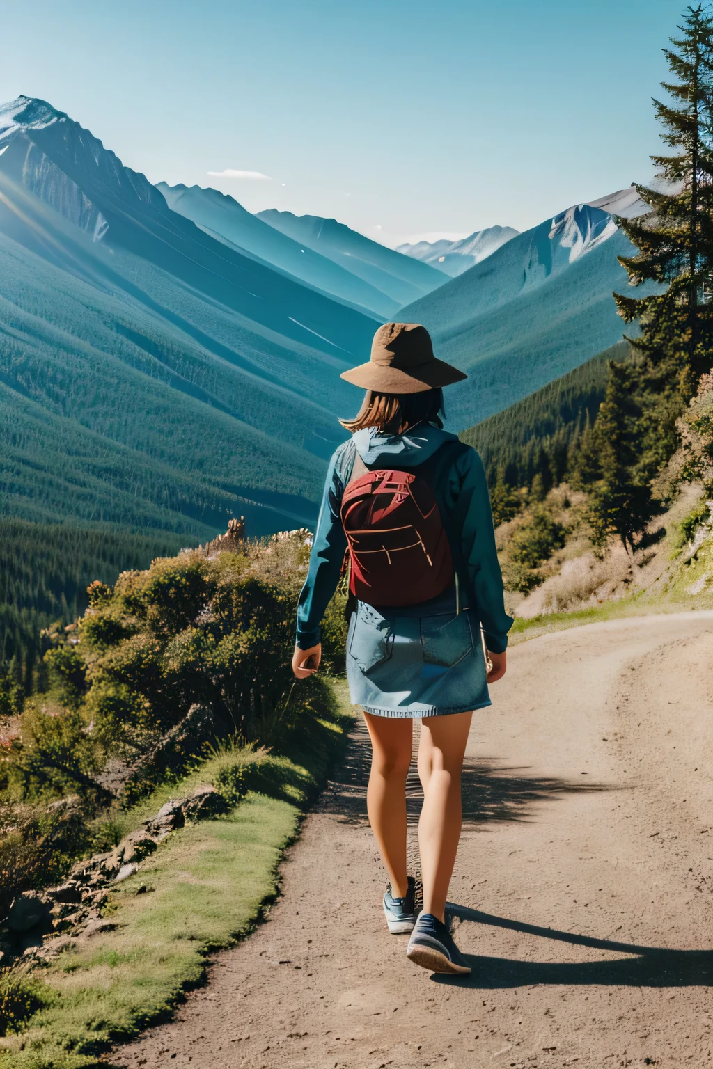 Girl walking mountain