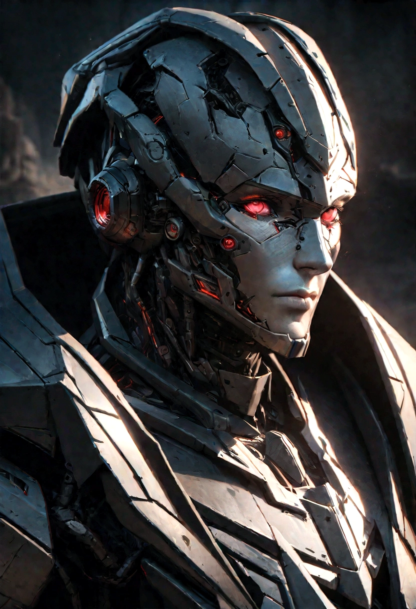 Sharpened man in black and red metallic armor with hood, detailed portrait of a cyborg, close-up portrait of cyborg, portrait of a futuristic robot, male cyborg military commander, attractive science fiction face, masculine appearance, portrait of cyborg, Futuristic Setting, portrait of a cyborg, cyborg portrait, portrait of a cyborg cyberpunk, male cyborg, in metallic black futuristic armor, olpntng style, Portrait of the gynoid robot Samus in Wasteland, perfect composition, beautiful detailed intricate insanely detailed octane render Tendências no ArtStation, 8k art photography, photorrealistic concept art, soft natural volumetric cinematic perfect light, Bright dark, rewarded photography, work of art, oil on canvas, perfect composition, beautiful detailed intricate insanely detailed octane render Tendências no ArtStation, 8k art photography, photorrealistic concept art, futuristic setting, soft natural volumetric cinematic perfect light, darkness background