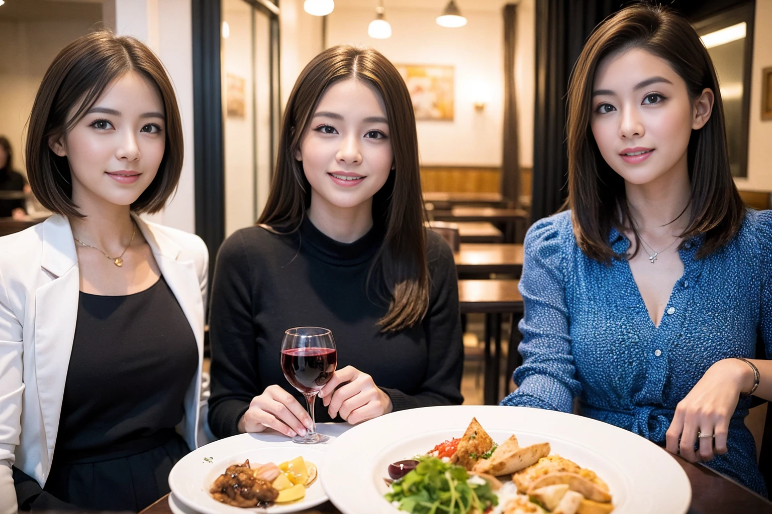 ((Highest quality、8K、masterpiece:1.3))、slimカップル、modelカップル、(Realistic, Intricate details:1.2), full-course dinner、Wine Party、Amazing view of the sunset sky and clouds、A bright smile、The wonderfulness of smile、Bright image、The beauty of wine, Beautiful Face, blue eyes, The light shines on your face, Blushing, short hair,Bright Face、 (Age 37), 39 years old, red wine 、Appetizers、Italian food、Wine bottle、Champagne、sparkling wine、Two beauties、Brown Hair、Shortcuts、Long sleeve shirt、dress、Beautiful woman 1, (slimな顔), (The body is slim), (Brown Hair), (Shortcuts), cheeks turn a little red,Attractive beauty、restaurant, In a prominent place (From the waist up) Nova Frog Style, actress, model, Upper Body, White wine, slim, wine glass, 中央に置かれたwine glass, smile, (smile: 1.15), Beautiful fine grain, Depth f/2,saturation, High Contrast, Strong light and shadow,Moist Body:1.5、3D texture、Delicate eyes、Brown Hair、The hair is very shiny、