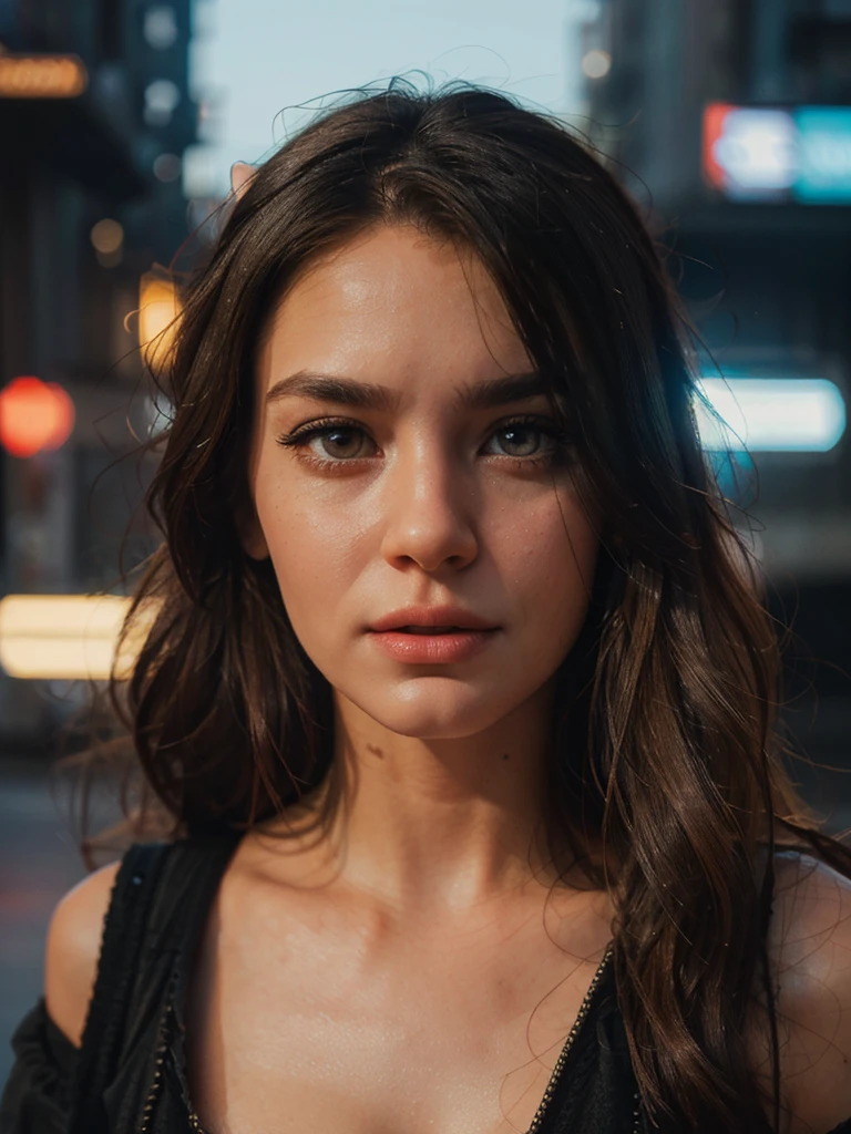 1girl flying over a stunning cyberpunk cityscape, beautiful detailed eyes, beautiful detailed lips, extremely detailed face and hair, long blue hair, off-the-shoulder sweater, feather hair ornament, neon stars, cinematic lighting, photorealistic, realistic skin, HDR, (best quality,4k,8k,highres,masterpiece:1.2),ultra-detailed,(realistic,photorealistic,photo-realistic:1.37)