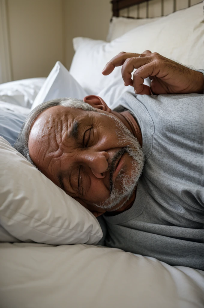 An old man lies on a bed and dies.