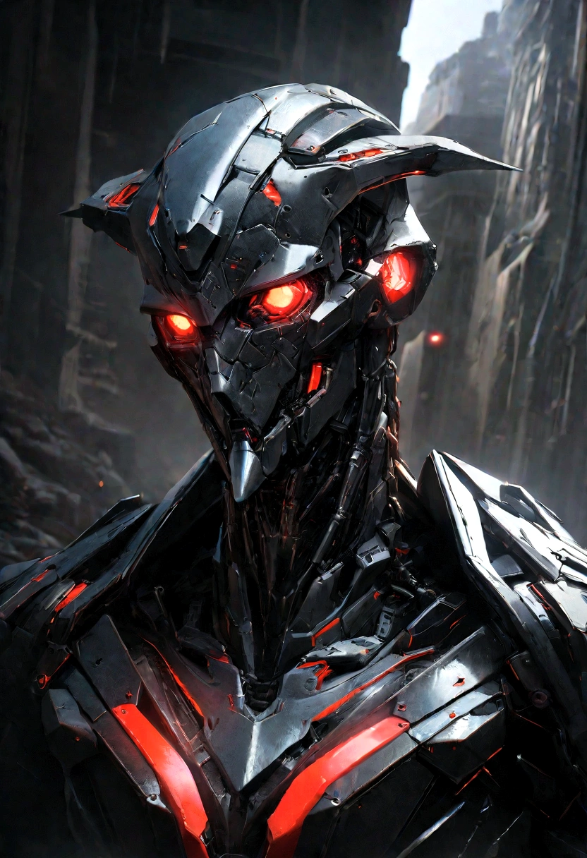 Sharpened man in black and red metallic armor with hood, detailed portrait of a cyborg, close-up portrait of cyborg, portrait of a futuristic robot, male cyborg military commander, attractive science fiction face, masculine appearance, portrait of cyborg, Futuristic Setting, portrait of a cyborg, cyborg portrait, portrait of a cyborg cyberpunk, male cyborg, in metallic black futuristic armor, olpntng style, Portrait of the gynoid robot Samus in Wasteland, perfect composition, beautiful detailed intricate insanely detailed octane render Tendências no ArtStation, 8k art photography, photorrealistic concept art, soft natural volumetric cinematic perfect light, Bright dark, rewarded photography, work of art, oil on canvas, perfect composition, beautiful detailed intricate insanely detailed octane render Tendências no ArtStation, 8k art photography, photorrealistic concept art, futuristic setting, soft natural volumetric cinematic perfect light, darkness background