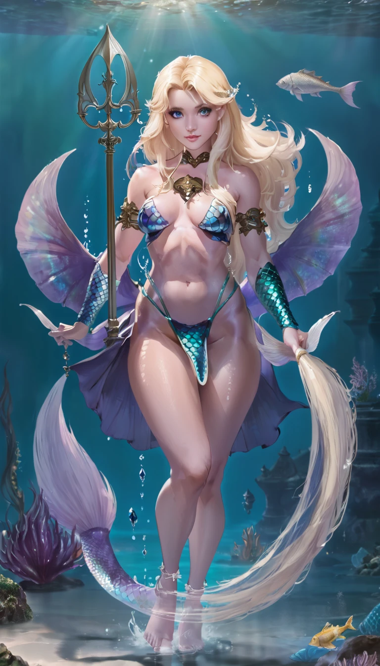 Blonde-haired cleric with mermaid features