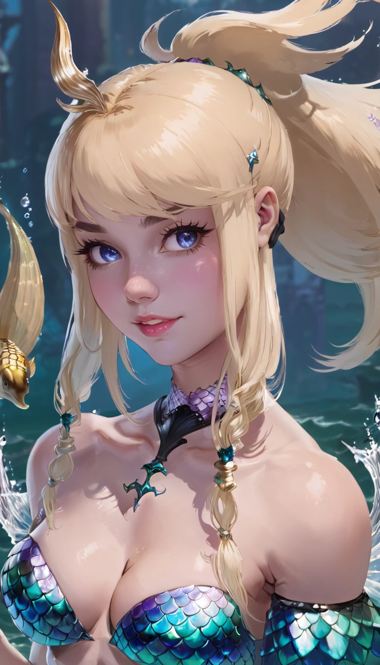 Blonde-haired cleric with mermaid features