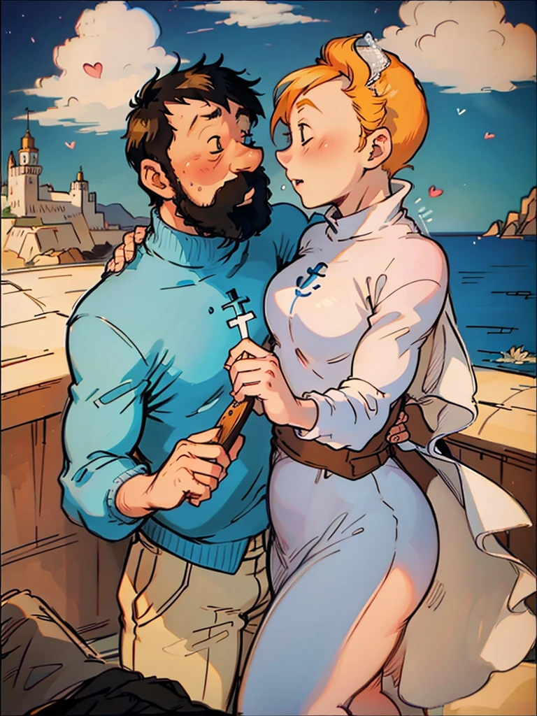 The wedding of Tintin and Captain Haddock from Hergé's comics in delicate pastel colors.