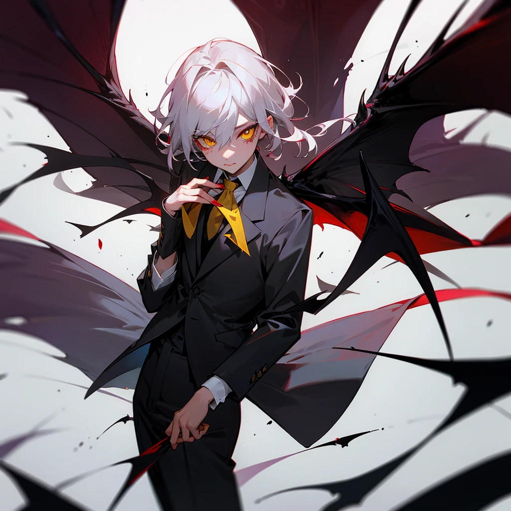 Bat wings, black tie, spider lily, yellow eye, red makeup