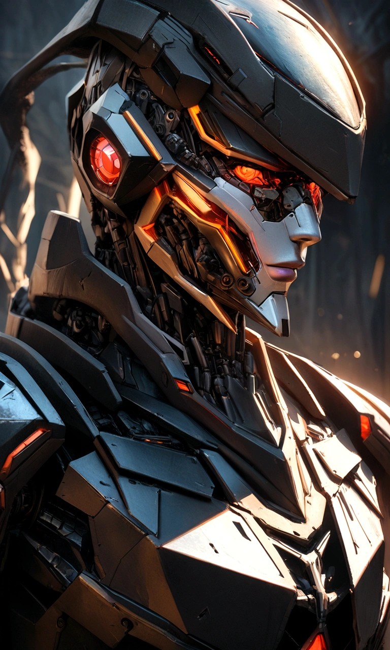 Sharpened man in black and red metallic armor with hood, detailed portrait of a cyborg, close-up portrait of cyborg, portrait of a futuristic robot, male cyborg military commander, attractive science fiction face, masculine appearance, portrait of cyborg, Futuristic Setting, portrait of a cyborg, cyborg portrait, portrait of a cyborg cyberpunk, male cyborg, in metallic black futuristic armor, olpntng style, Portrait of the gynoid robot Samus in Wasteland, perfect composition, beautiful detailed intricate insanely detailed octane render Tendências no ArtStation, 8k art photography, photorrealistic concept art, soft natural volumetric cinematic perfect light, Bright dark, rewarded photography, work of art, oil on canvas, perfect composition, beautiful detailed intricate insanely detailed octane render Tendências no ArtStation, 8k art photography, photorrealistic concept art, futuristic setting, soft natural volumetric cinematic perfect light, darkness background