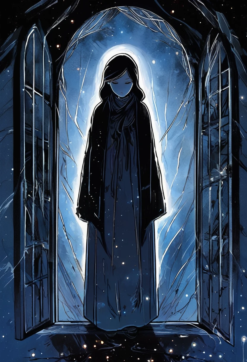 light in the darkness, symbolizing wounds, depression, hope and trauma, manga style, digital art, by Marshall Arisman, cover illustration, 70mm, 7 0 mm, 70 mm, book cover illustration, by Brigette Barrager, album cover, novel cover art for a book, art concept for a book cover, cover art, 7 feet tall,