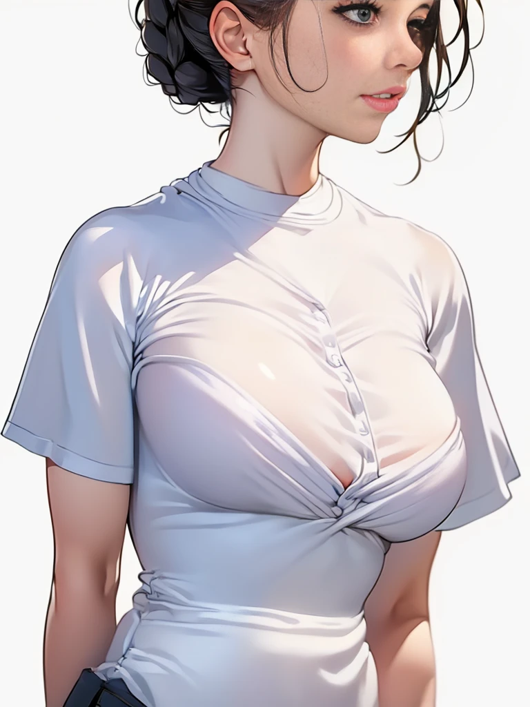(masterpiece, best quality,:1.2), 1girl, (solo:1.3), upper body, white shirt, short sleeves, , (waifu, realistic, real life, exceptional, best aesthetic, new, newest, best quality, masterpiece:1.2), soft_lighting, soft_skin_tone, feminin_hair, (white background, simple background,:1.2),