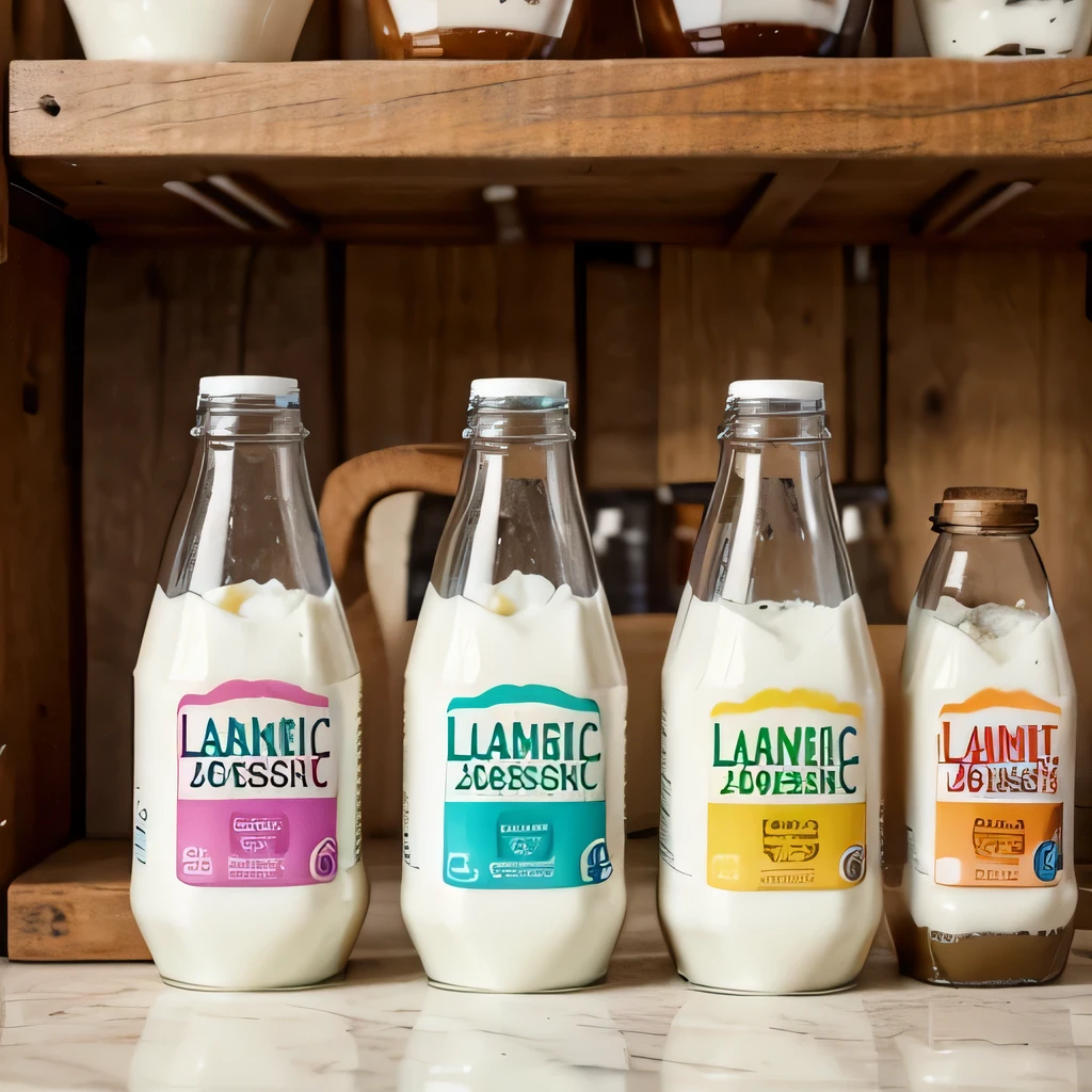 Generate organic bottles of lactose-free milk, with 4 flavors, And let your logo be LAIVE