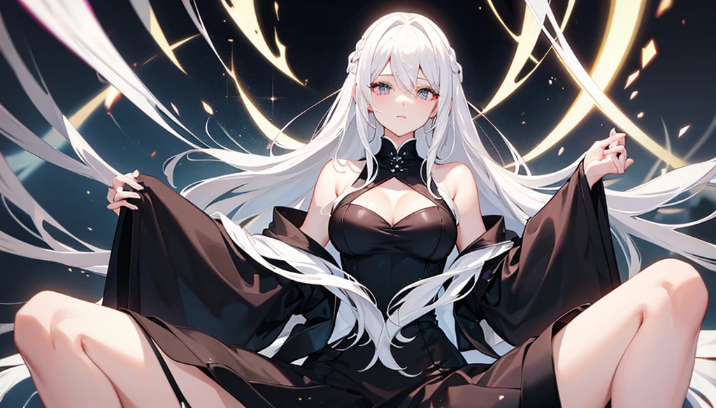 White Hair、Luxurious and sexy black clothing