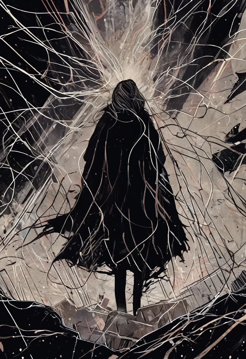 dark, messy lines, symbolizing wounds, depression, hope and trauma, manga style, digital art, by Marshall Arisman, cover illustration, 70mm, 7 0 mm, 70 mm, book cover illustration, by Brigette Barrager, album cover, novel cover art for a book, art concept for a book cover, cover art, 7 feet tall,