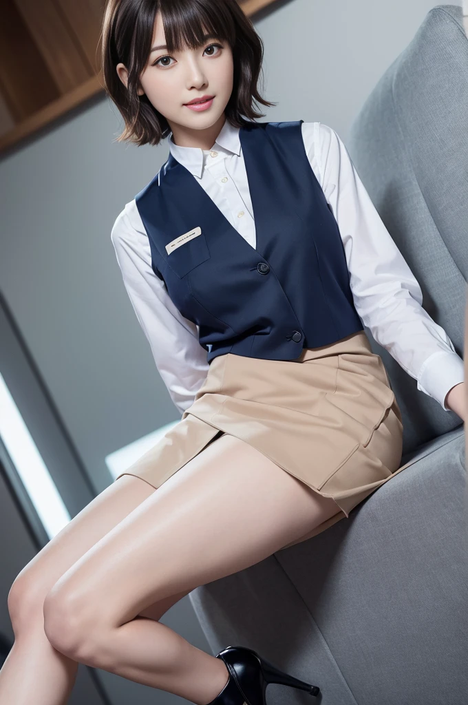 (masterpiece:1.3), High resolution, Super detailed, Highly detailed CG Unity 8k wallpaper, Realistic, photo-Realistic, RAW Photos, Beautifully detailed face, Pale skin, Realistic skin, Detailed cloth texture, Detailed hair texture, Perfect Proportions, Beautiful Face, Accurate, Anatomically correct, Highly detailed face and skin texture, Natural neck length, Shiny Necklace, (Beautiful Hands), (Fair skin:1.2), Thin legs, Thin legs, Sexy thighs, break, Fine grain, Symmetrical eyes, Light brown eyes, double eyelid, Thin eyebrows, (Glossy Lips:1.4), (Smile of the Goddess:1.2), (blush:1.1), break, (Flight attendant girl), (Wearing a vest over a white button shirt:1.3), (Wearing a navy pencil skirt:1.2), (High heels:1.1), (Medium large breasts), (Slim figure:1.2), (Dark brown hair, Wavy Hair), ((short hair, Asymmetrical bangs:1.2)), (Upper Body Shot:1.2), (Focus on the knee:1.2), (from the front:1.3), break, ((I&#39;m squatting on the wide floor of the first class with my chin up:1.2)), (Inside a private plane:1.2),
information