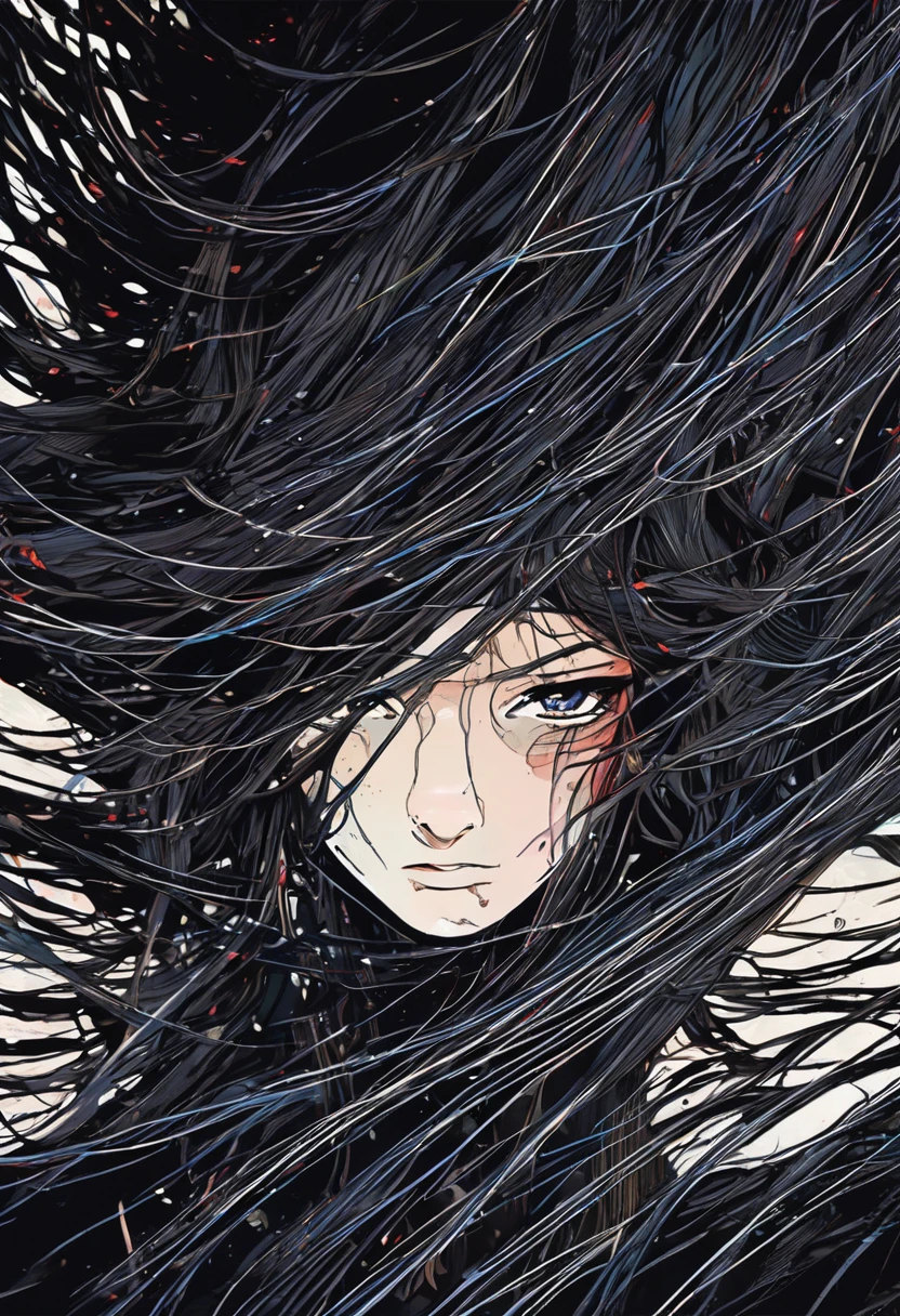 dark, messy lines, symbolizing wounds, depression, hope and trauma, manga style, digital art, by Marshall Arisman, cover illustration, 70mm, 7 0 mm, 70 mm, book cover illustration, by Brigette Barrager, album cover, novel cover art for a book, art concept for a book cover, cover art, 7 feet tall,