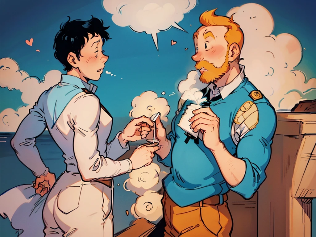 The wedding of Tintin and Captain Haddock from Hergé's comics in delicate pastel colors.