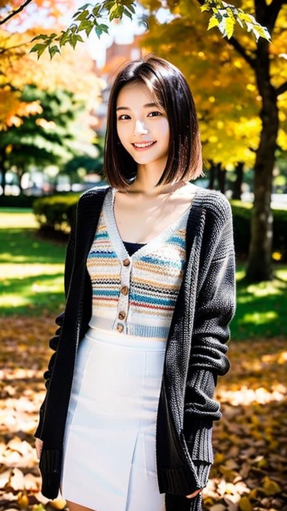 (Highest quality:1.5), (Real:1.4), (Ultra high definition:1.4), (No correction:1.4), (Skinny 18 year old girl), (1 Japanese very thin girl with flat chest in eighteen years old), (very thin body), skinny face, (Beautiful skin), (Knitted cardigans), (White long sleeve blouse), (Super long skirt), (girl is wearing knitted cardigan on a white long sleeve blouse and very long skirt), (very thin girl is standing in the autumn park), (18yo very thin girl is standing in the autumn park), (front view of a flat chest girl), (Autumn park), (Upper Body), (smile), (Turn your body forward), (flat chest), (very thin)