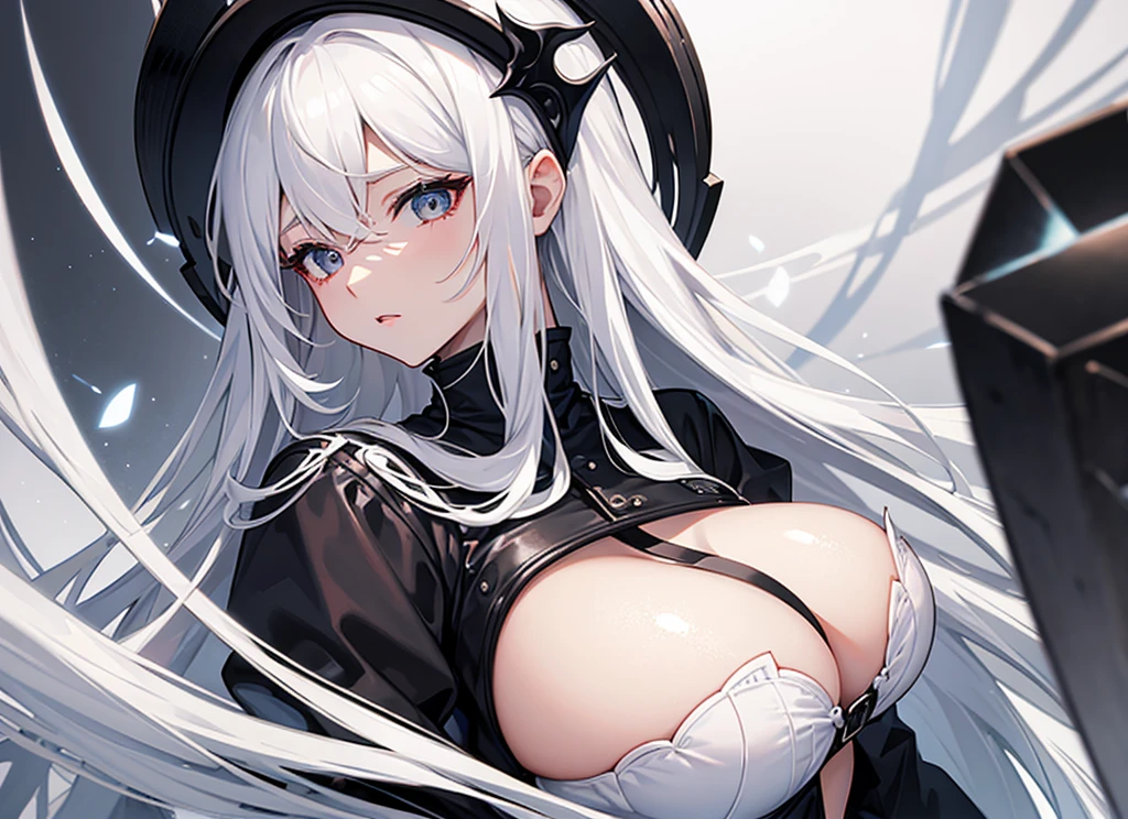 White Hair、Luxurious and sexy black clothing、whole body、Large Breasts、One girl
