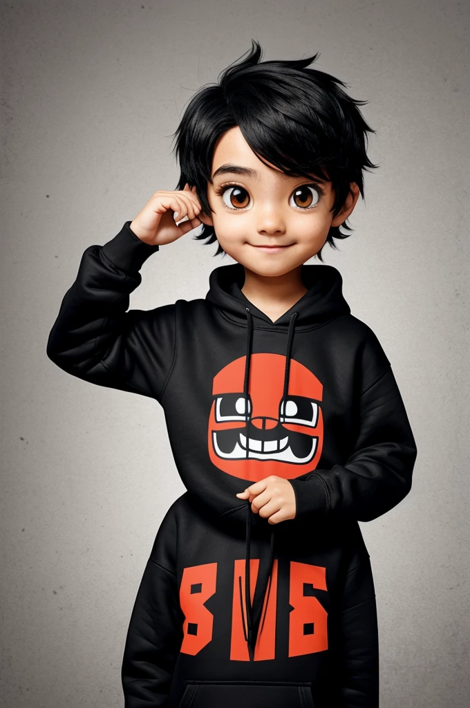 Create a logo mascot where the mascot is a black-haired gamer boy with a sweatshirt and has the letters underneath "Elias"