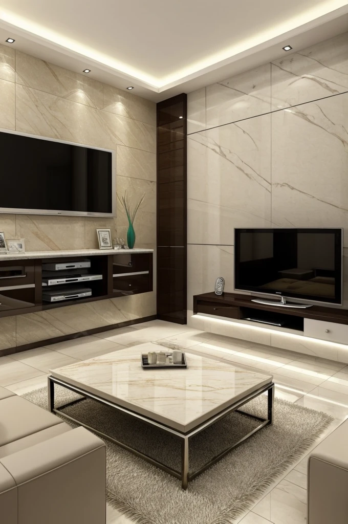 ((best quality)), ((masterpiece)), (detailed), perfect face, Living room layout, 5m wide, 5m long, 1 sofa, 1 TV cabinet, modern style, marble floor.