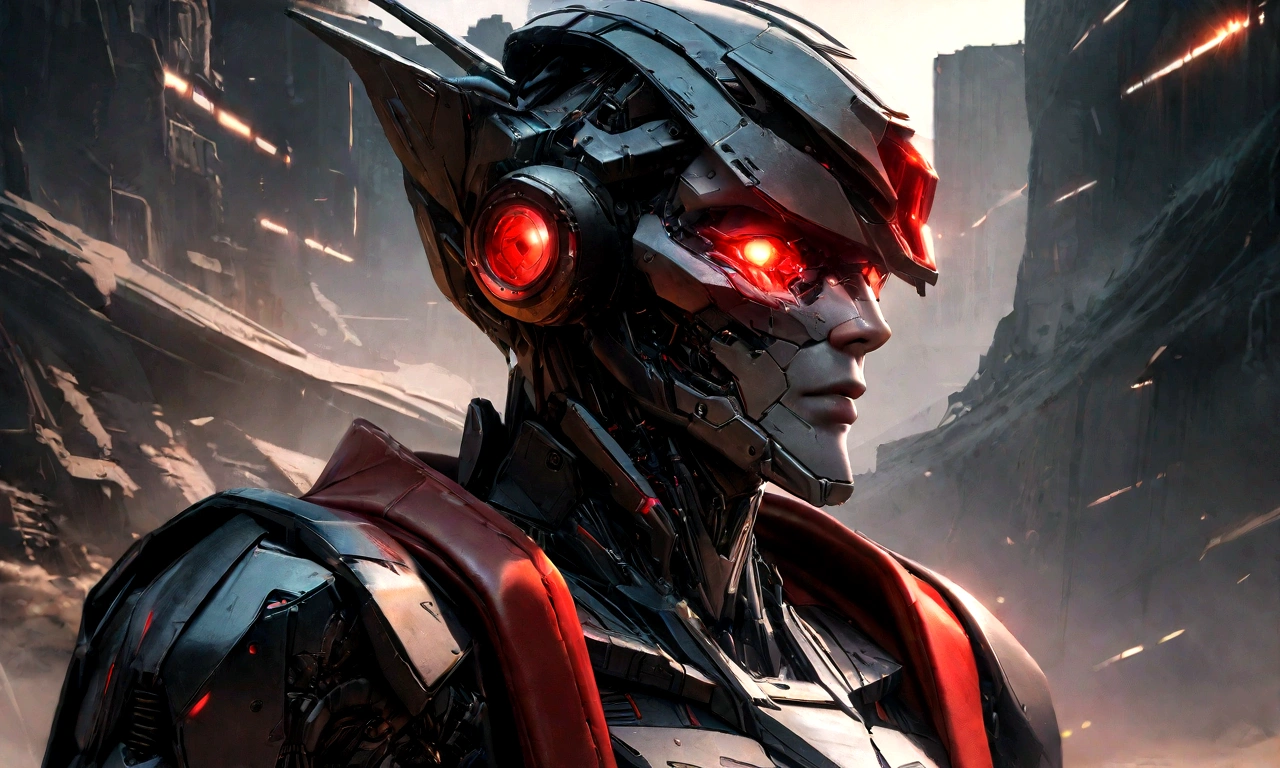 Sharpened man in black and red metallic armor with hood, detailed portrait of a cyborg, close-up portrait of cyborg, portrait of a futuristic robot, male cyborg military commander, attractive science fiction face, masculine appearance, portrait of cyborg, Futuristic Setting, portrait of a cyborg, cyborg portrait, portrait of a cyborg cyberpunk, male cyborg, in metallic black futuristic armor, olpntng style, Portrait of the gynoid robot Samus in Wasteland, perfect composition, beautiful detailed intricate insanely detailed octane render Tendências no ArtStation, 8k art photography, photorrealistic concept art, soft natural volumetric cinematic perfect light, Bright dark, rewarded photography, work of art, oil on canvas, perfect composition, beautiful detailed intricate insanely detailed octane render Tendências no ArtStation, 8k art photography, photorrealistic concept art, futuristic setting, soft natural volumetric cinematic perfect light, darkness background