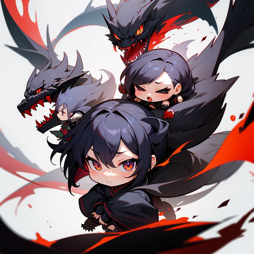 Novel: Chibi characters, black dragons, cute, cool.