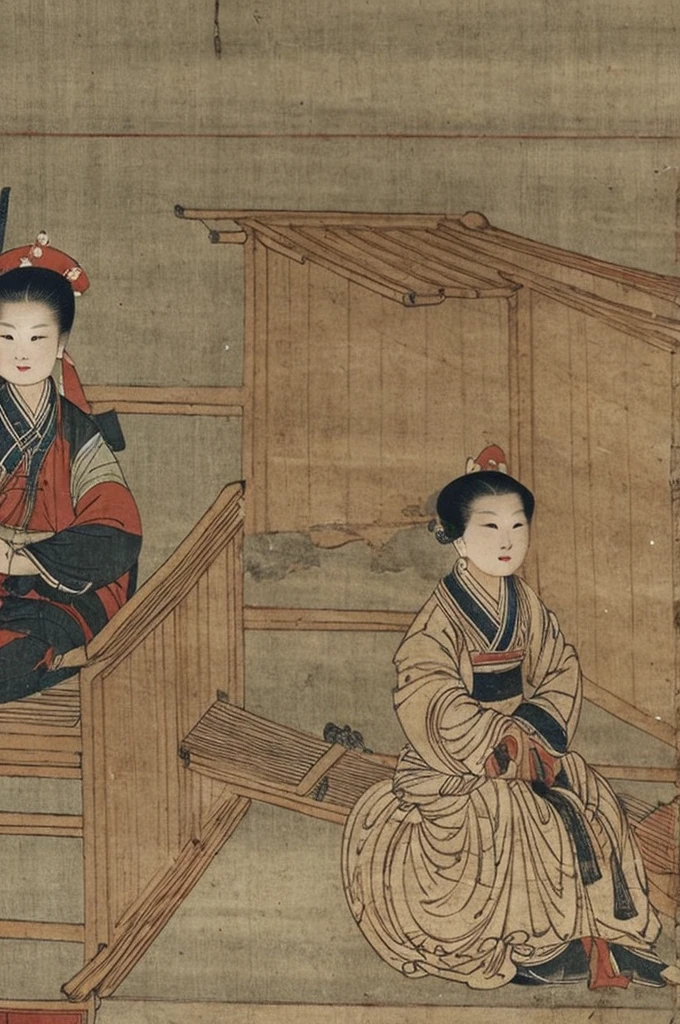 A Tang Dynasty woman wearing Tang clothing sitting in the courtyard