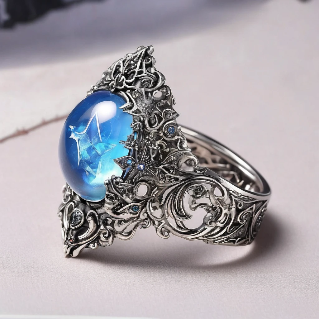 Beautiful mystical artifacts、Transparency、blue、Silver、Fantasy, ring, wand, pendant