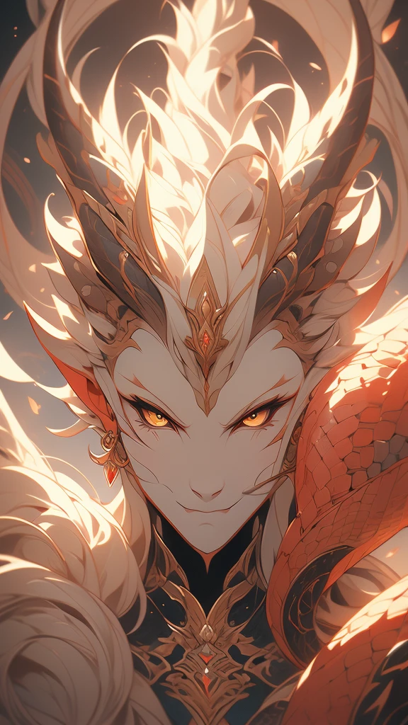 a drawing of a dragon with long hair and a tail, curved horned dragon!, dragon with scars, dragon art, but as an anthropomorphic dragon, well designed female dragon head, dragon mawshot art, as an anthropomorphic dragon, amazing detail. colored, anthro dragon art, beautiful biomechanical djinn, portrait of a dragon, detailed creature
