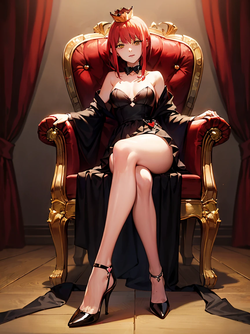 ((Top quality)), ((Masterpiece)), ((best quality:1.2,)), ((((Makima (Chainsaw Man))))), small breasts, ((heels, Dress)), ((((Queen of Hearts))))