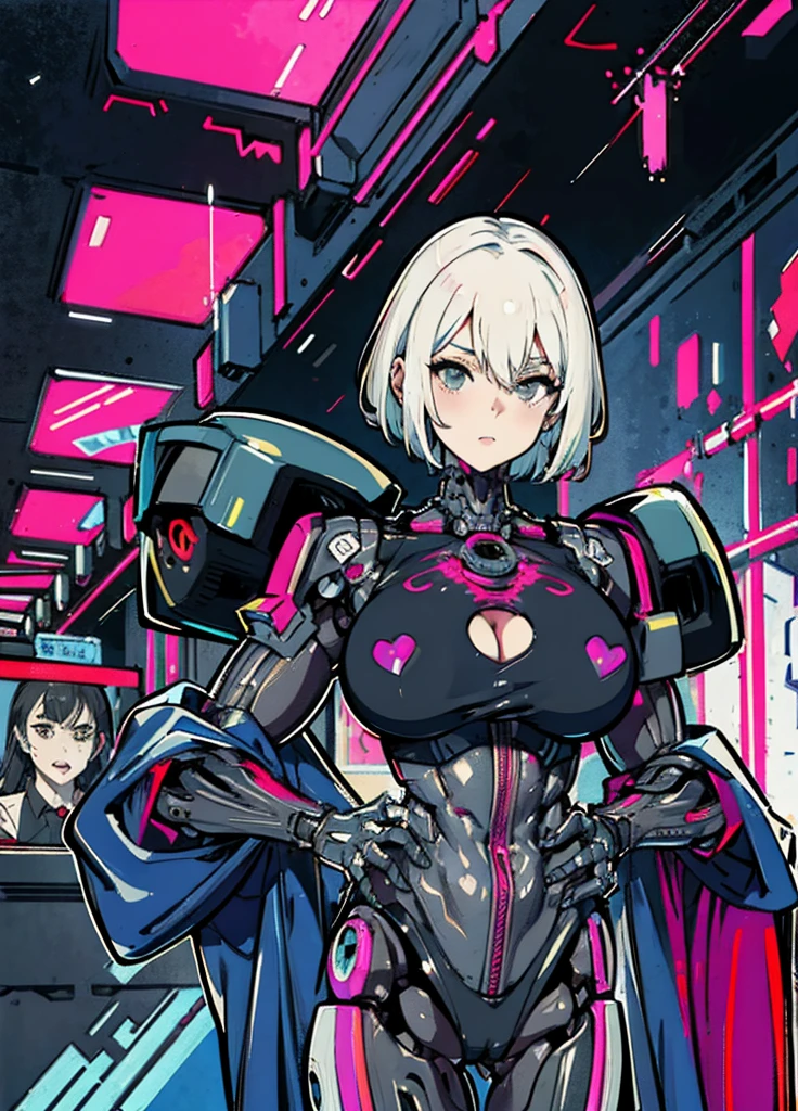 a cartoon picture of a man and a woman with tattoos, oppai cyberpunk, biomechanical oppai, commission for high res, inspired by Masamune Shirow, inspired by Rob Liefeld, inked and colored, muscular! cyberpunk, inked digital, cyberpunk cyborg. roses, (sfw) safe for work, 2 b, 2b, cute cyborg girlfriend