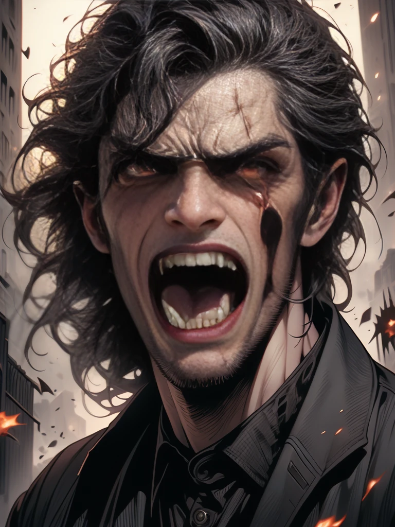 a drawing of a zombie Vampire with his mouth open and his mouth wide open, anger. hyper detailed, hyper realism scary, by Todd Lockwood, by Santiago Martínez Delgado, screaming. not realistic, lee bermejo, very coherent. high detail, by Stefan Lochner, by Joong Keun Lee, by Darek Zabrocki
