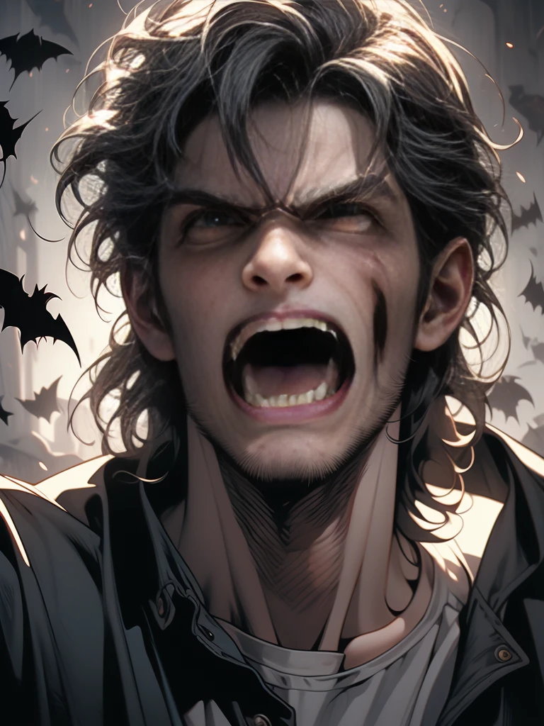 a drawing of a zombie Vampire with his mouth open and his mouth wide open, anger. hyper detailed, hyper realism scary, by Todd Lockwood, by Santiago Martínez Delgado, screaming. not realistic, lee bermejo, very coherent. high detail, by Stefan Lochner, by Joong Keun Lee, by Darek Zabrocki