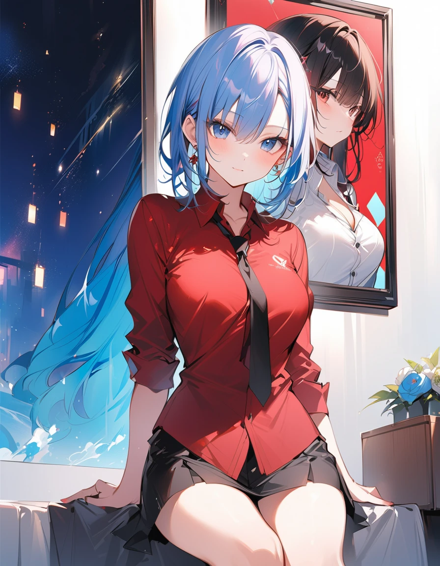 Anime girl in red shirt and black tie posing for photo, author:Yang J, extremely detailed Atgem, Toosaka Rin, Atgem jsc, Gu Weisz style artwork, Beautiful digital art, Atgem. High Detail, range murata and Atgem, style Atgem, Even the model | Atgem