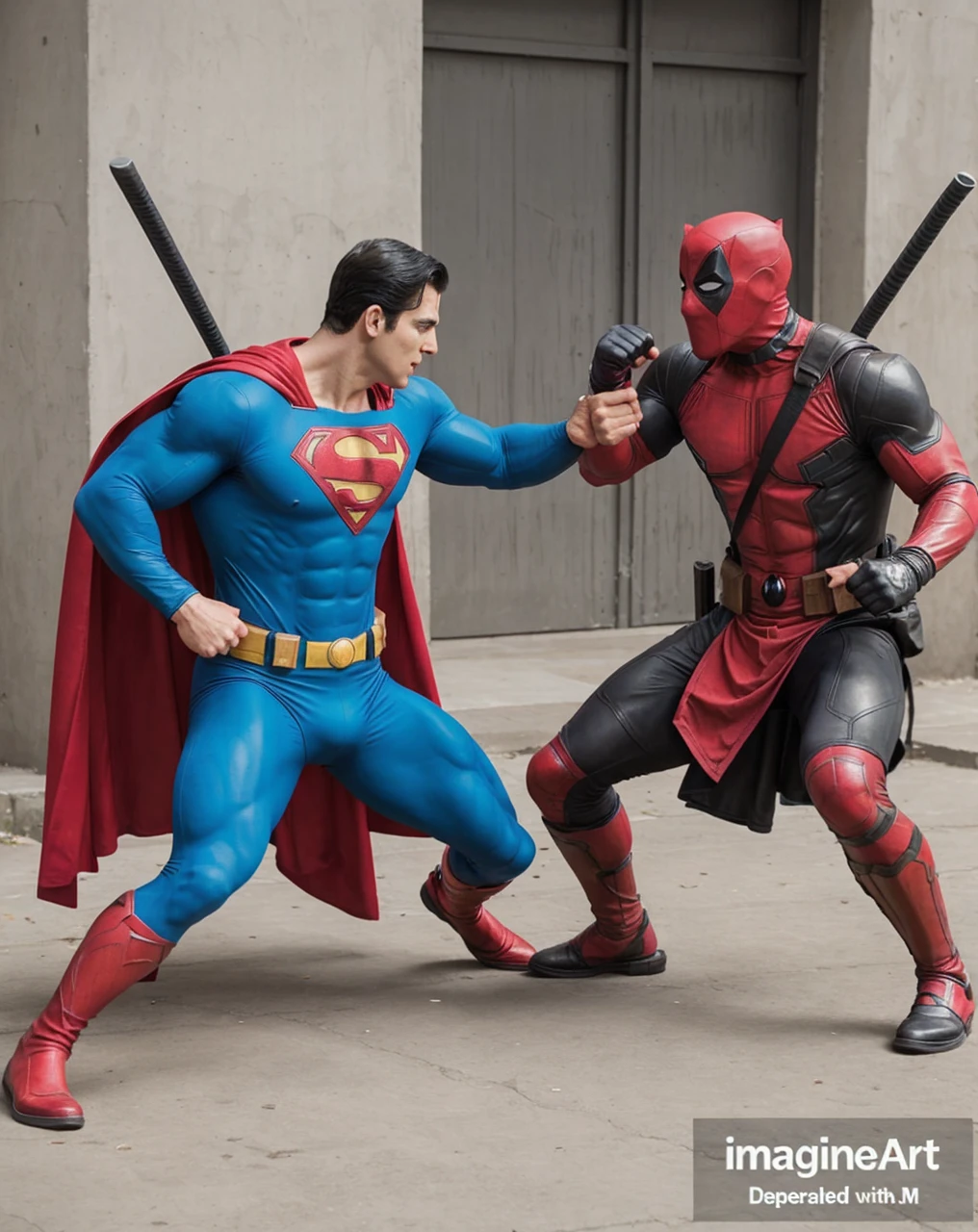 Superman punching Deadpool, aggression, fistfight