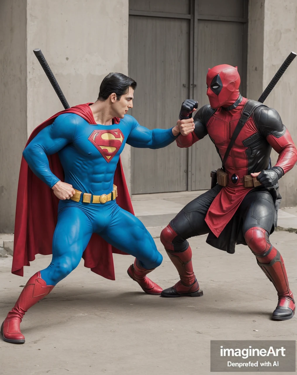 Superman punching Deadpool, aggression, fistfight