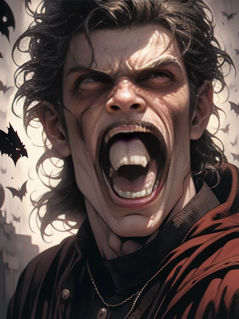 a drawing of a zombie Vampire with his mouth open and his mouth wide open, anger. hyper detailed, hyper realism scary, by Todd Lockwood, by Santiago Martínez Delgado, screaming. not realistic, lee bermejo, very coherent. high detail, by Stefan Lochner, by Joong Keun Lee, by Darek Zabrocki