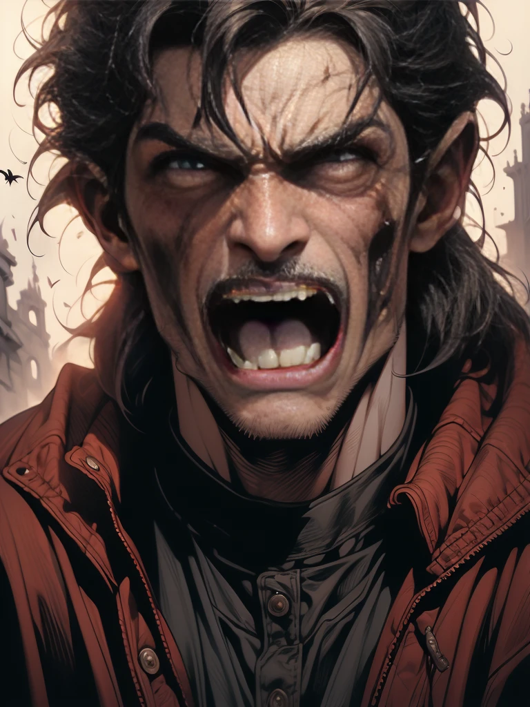 a drawing of a zombie Vampire with his mouth open and his mouth wide open, anger. hyper detailed, hyper realism scary, by Todd Lockwood, by Santiago Martínez Delgado, screaming. not realistic, lee bermejo, very coherent. high detail, by Stefan Lochner, by Joong Keun Lee, by Darek Zabrocki