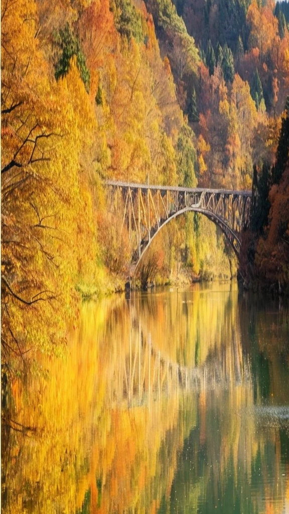 Japanese Landscape、Autumn leaves in Japan、The scenery reflected clearly on the water、Real Stick、Real、4K、8K、High Definition